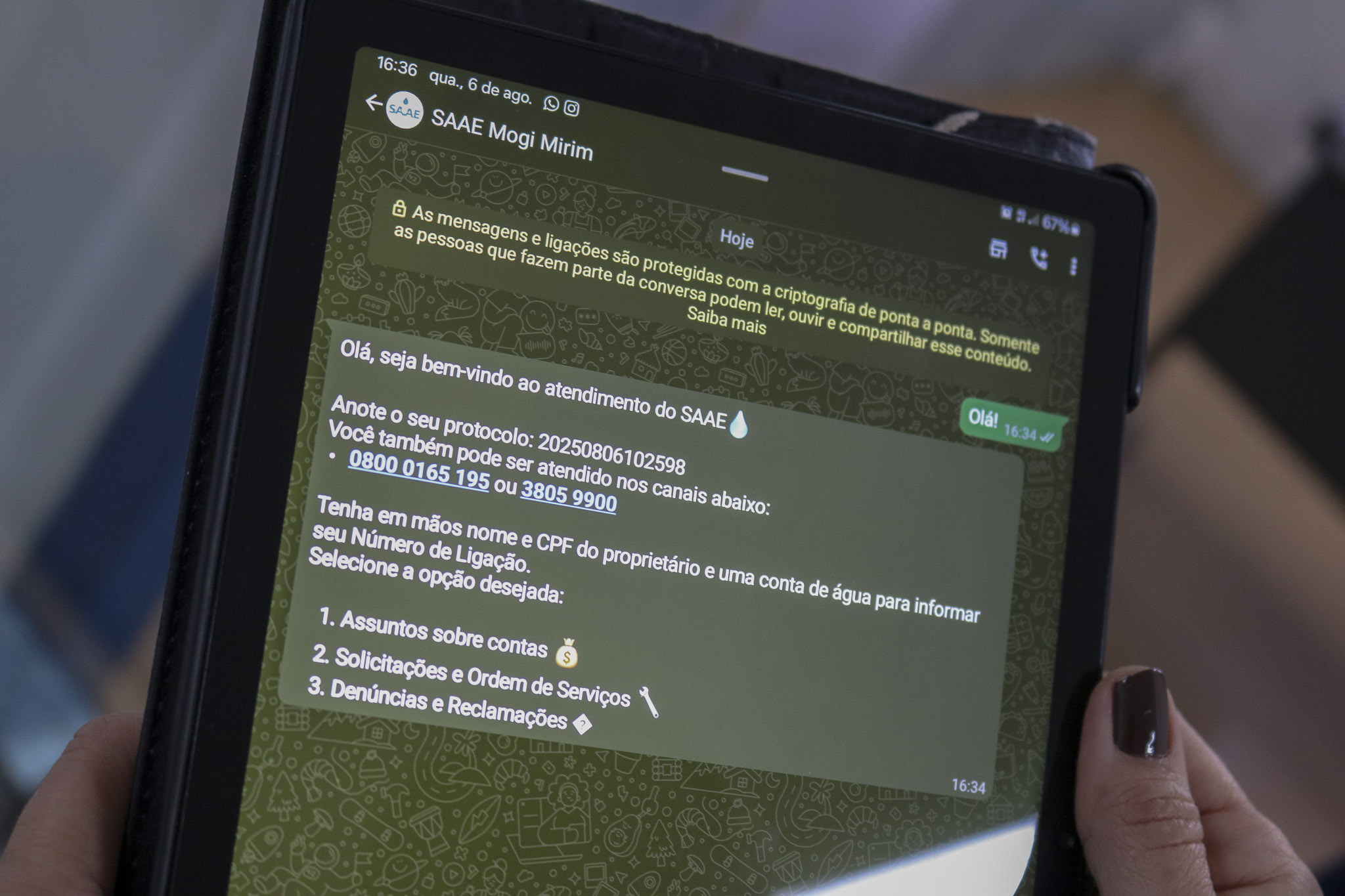 ​Atendimento via WhatsApp do SAAE agora é 24 horas, todos os dias da semana