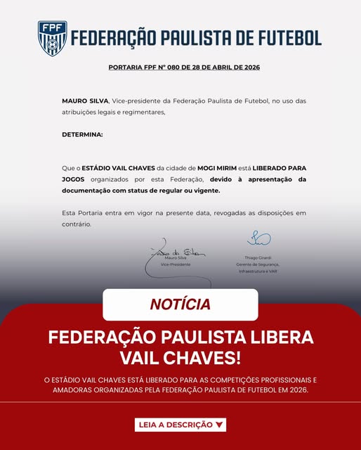 Federação Paulista libera Estádio do Mogi Mirim